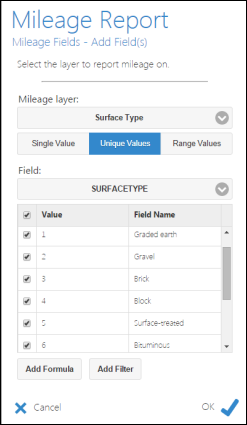 Adding the unique values using SurfaceType field Adding the unique values using SurfaceType field